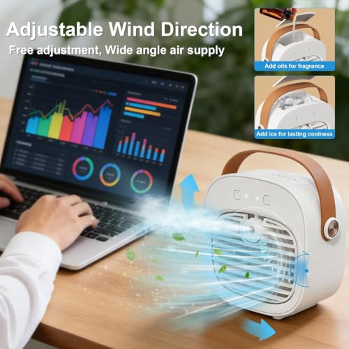 Portable Air Conditioner, 6000mAh Rechargeable Mini AC Fan with Mist Spray