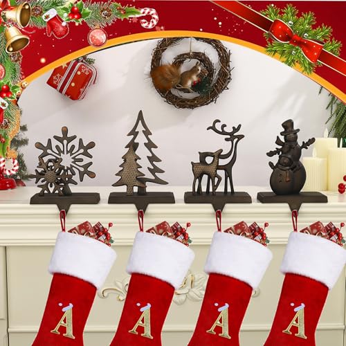 Black Pack of 4 Christmas Stocking Hangers for Mantel – Metal Fireplace Stocking Holders