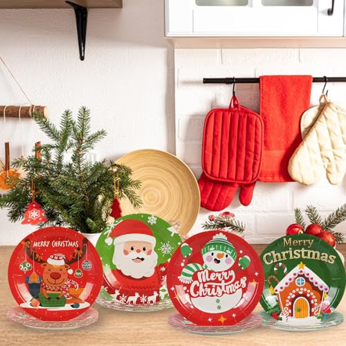 BOKFJBP 48Pcs Christmas Paper Plates Set - 4 Designs Santa Reindeer Gingerbread 7in (Variant: Christmas)
