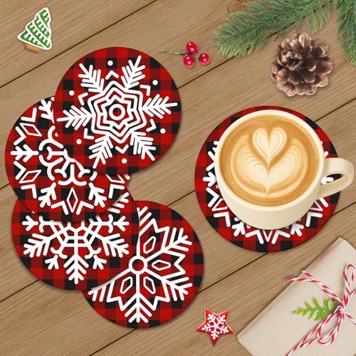 Britimes Snowflake Christmas Coasters, Set of 6 Ceramic Stone with Cork Base and Holder - Snowflake Variation