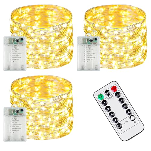 YIQU 3 Pack 78ft 240 LED Battery Operated Fairy Lights with Remote