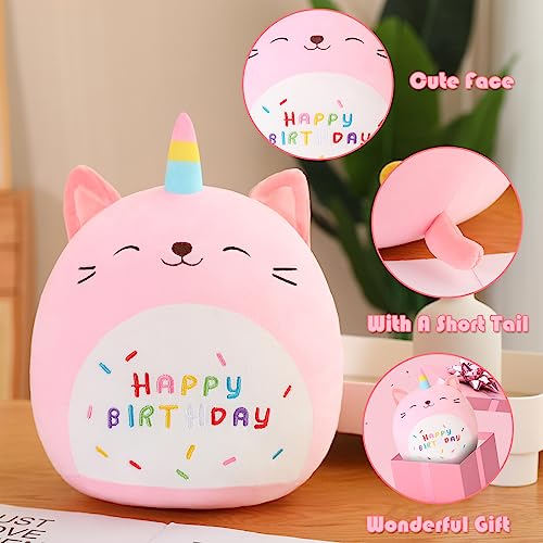SQEQE 8-Inch Kawaii Caticorn Plush Pillow - Birthday Cat Stuffed Animal