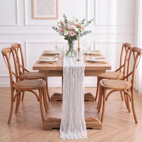 Wokceer 6 Pack Ivory Cheesecloth Table Runner 17x108 Inches for Elegant Dining