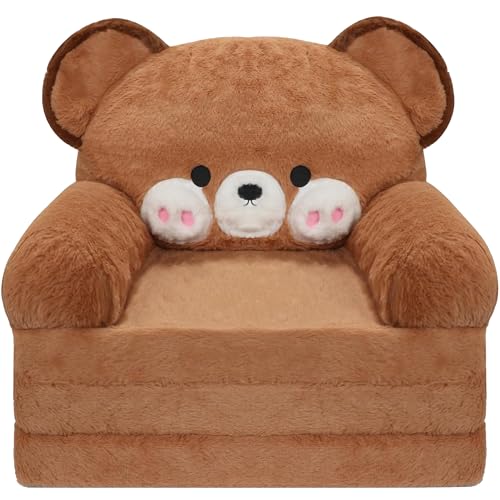 2-in-1 Fold Out Toddler Sofa Chair - Comfy Bear Kids Couch for Ages 1-4