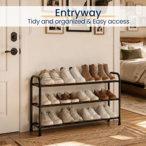 3-Tier Expandable Metal Shoe Rack, Adjustable Shoe Organizer for Closet