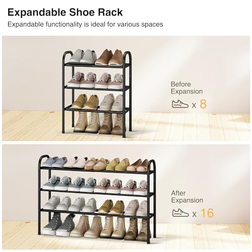 3-Tier Expandable Metal Shoe Rack, Adjustable Entryway Shoe Organizer