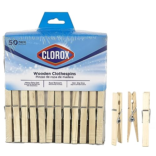 Heavy-Duty Wooden Clothespins with Rust-Resistant Spring, 50-Pack