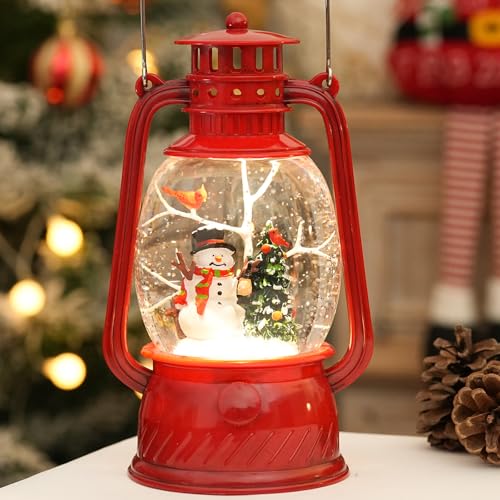 Lighted Musical Snowman Snow Globe Lantern with 6-Hour Timer