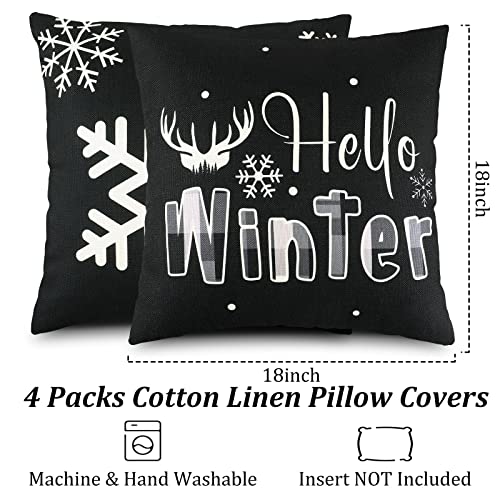 Remerry 4-Pack Christmas Pillow Covers 18 x 18 in Black White