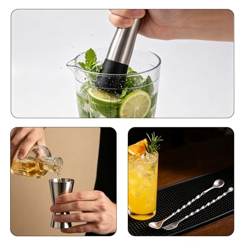 Stainless Steel Cocktail Bar Tool Set with Muddler, Spoon & Jigger