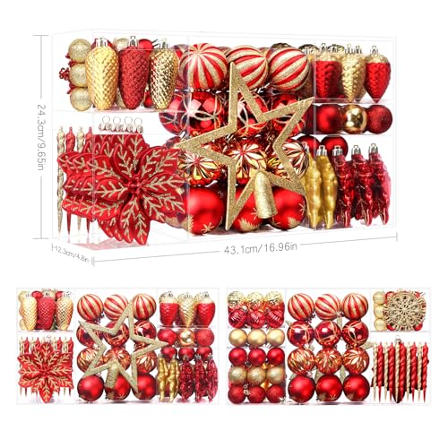 106-Piece Shatterproof Christmas Ball Ornaments Set with Hooks - Red & Gold