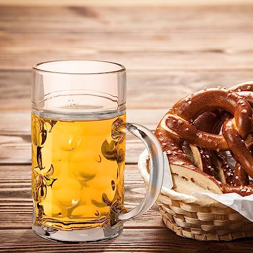 44 oz Large Glass Beer Mugs with Handle - Set of 2 Dimpled Beer Steins