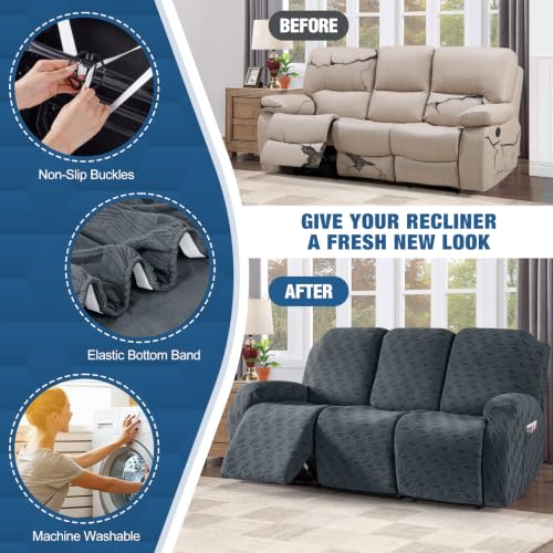 Stretch Recliner Sofa Cover for 3-Seater Couch - Dark Grey