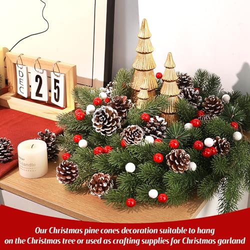 Hatisan 200PCS Christmas Pine Cones, Berries, Snowflakes & Branches Set for Holiday Decorations