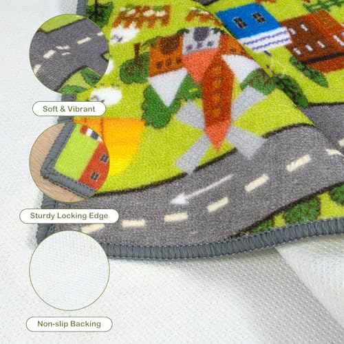 Kids City Road Play Rug - 60x32 Inch Washable Non-Slip Race Track Carpet