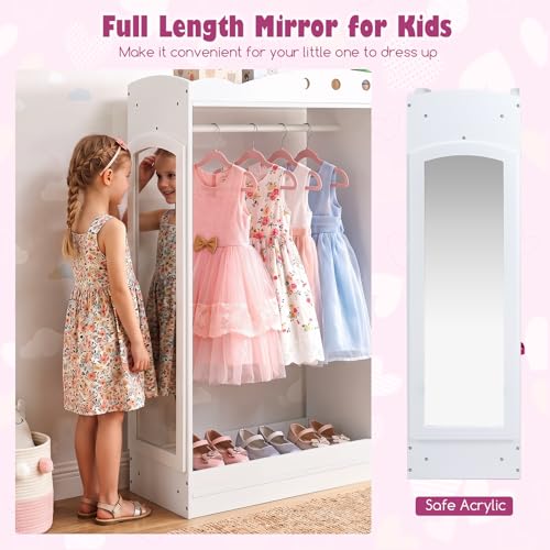 Kids Dress Up Storage Wardrobe with Full Length Mirror and Hanging Rack