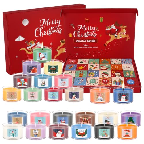 Howemon 24 Days Advent Calendar Candles 2026 – 24 Variety Scented Soy Wax Gift Set (#1)