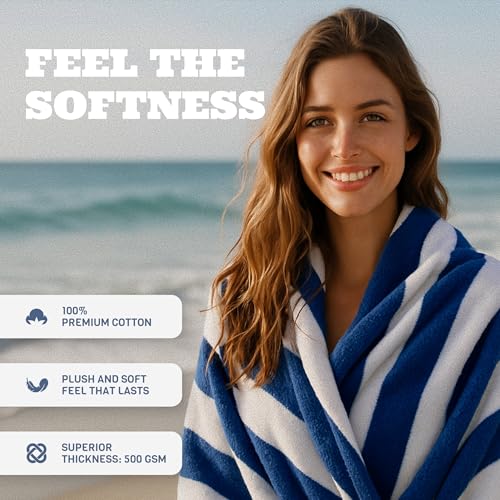 White Classic Oversized Cabana Stripe Beach Towels 2 Pack - 35x70 Cotton