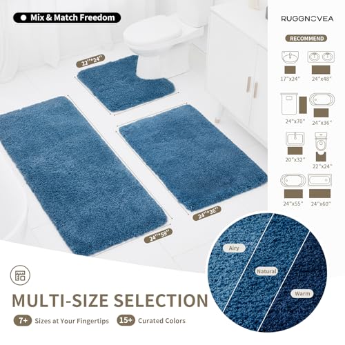Ruggnovea Non-Slip Bathroom Rug - Ultra Soft Absorbent Microfiber Bath Mat 24x17 Blue