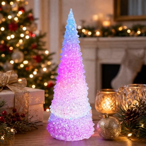 Moments in Time 10.5-Inch Color Changing LED Acrylic Christmas Tree - Battery Operated Holiday Decor