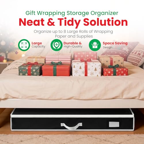 Gift Wrap Storage Organizer Under Bed Wrapping Paper Holder Black