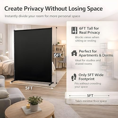 Portable Privacy Room Divider Screen, 5ft x 6ft Single Panel Partition