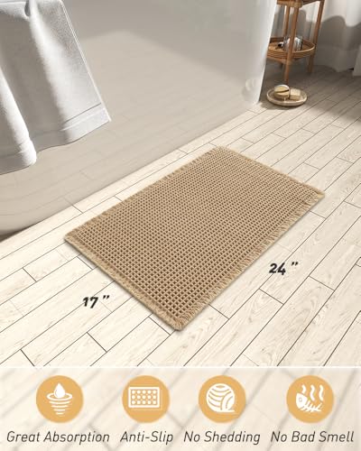 AMOAMI Waffle Bath Mat 17x24 Brown Ultra Absorbent Non-Slip Rug