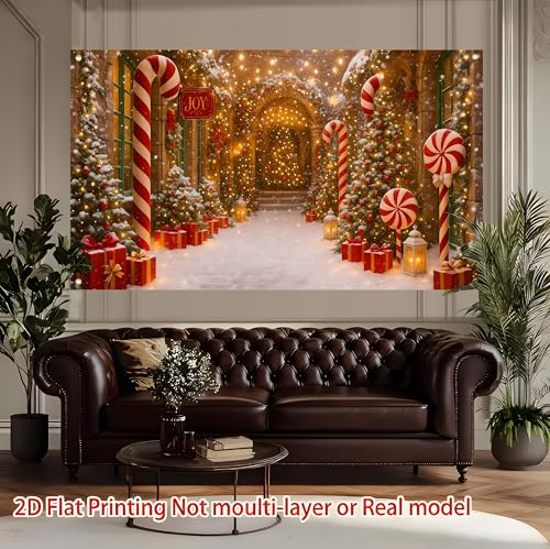 Candy Street Christmas Background Banner 71x41 Inches Holiday Wall Decor - Indoor & Outdoor Festive Decoration