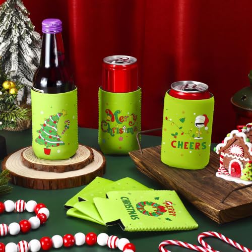 Christmas Beer Can Coolers - 60 Pack Insulated Neoprene Sleeves for 12oz Cans & Bottles