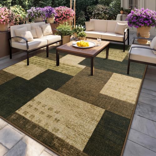 QuLint Modern Geometric 5x7 Outdoor Rug in Warm Taupe - Indoor/Outdoor washable non-slip