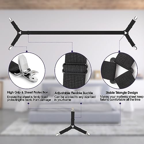 Adjustable Bed Sheet Straps - 6 Pack Non-Slip Fitted Sheet Holders