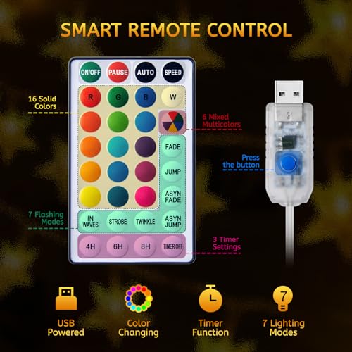 23ft Color Changing Star String Lights with Remote & Timer - 50 LED
