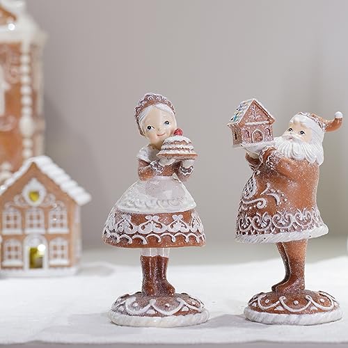 Braxio Mr. Santa & Mrs. Santa Gingerbread Christmas Figurines - 2 Pack Home Decor