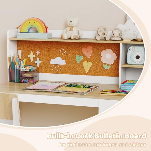 Kids Wooden Desk and Chair Set with Hutch and Storage for Studying