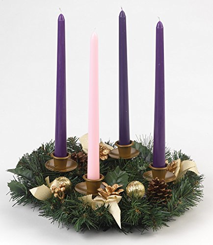Traditional Advent Wreath with Pine Cones & White Ribbons - 11" Christmas Decoration