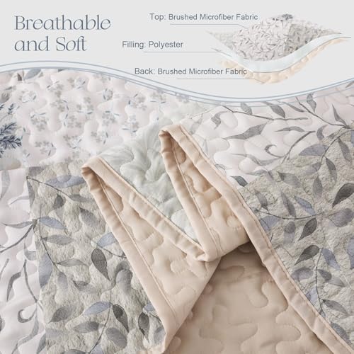 Exclusivo Mezcla Reversible Boho Floral Queen Quilt Set - Gray (3-Piece)