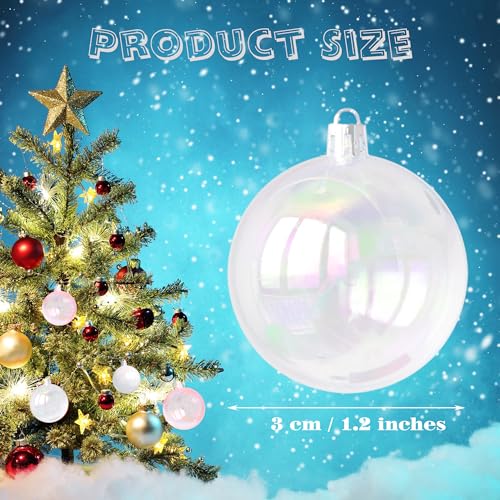 Clear Iridescent Christmas Ornament Balls - 1.18" Plastic Baubles (12 Pack)