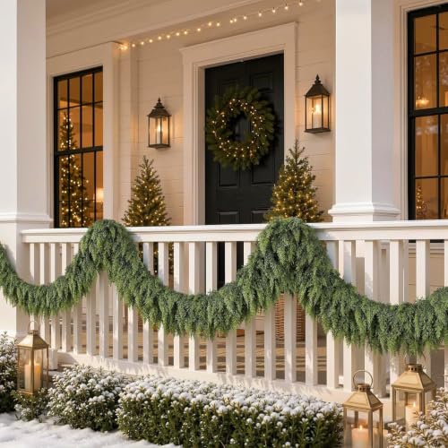 9ft Cedar Garland - Real-Touch Artificial Greenery for Mantel, Staircase & Window Decor