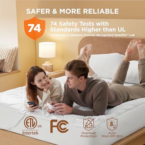 Heated Mattress Pad Queen - 10 Heat Settings, Dual Control, Machine Washable