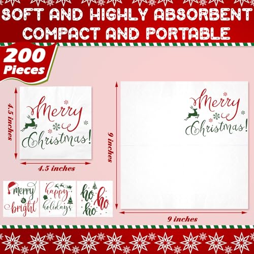 Spiareal 200 Pcs Christmas Cocktail Paper Napkins Merry Christmas Happy - Festive Holiday Party Supplies