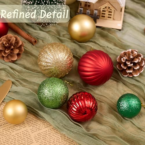DounakeEvth 50ct Red Green Gold Shatterproof Christmas Ball Ornaments Set (1.57"-2.36"), Pre-Strung