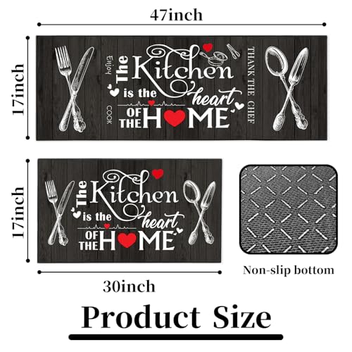 2-Piece Farmhouse Kitchen Rug Set, Black and White Rustic Floor Mats
