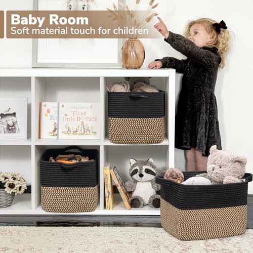 Woven Storage Basket for Shelves 13"x10"x9" Black Cotton Rope Cube Bin