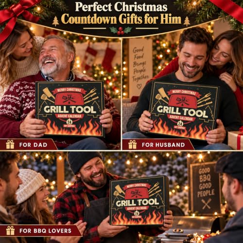 Kederwa BBQ Grilling Tools Advent Calendar 2026 – 24 Day Outdoor Grill Gift Set for Men