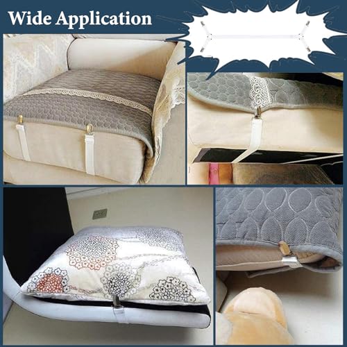 Adjustable Bed Sheet Holder Straps with Metal Clips - 2PCS White