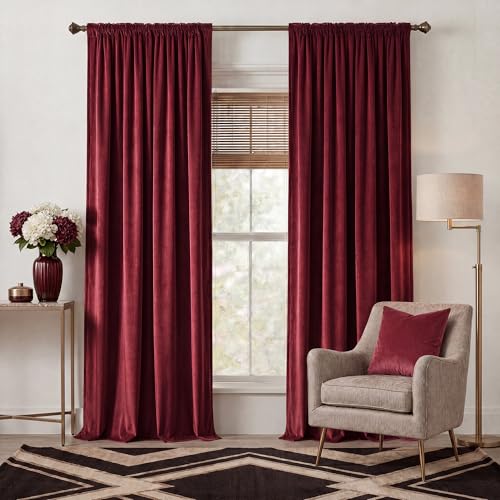 NICETOWN Red Velvet Christmas Curtains 96 Inch Long, 52W x 96L, Pack of 2