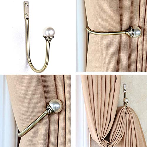 U-Shaped Pearl Curtain Holdbacks - 2 Pack Wall-Mounted Metal Curtain Hooks