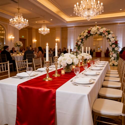 Red Satin Chair Sashes 50 Pack - 7x108 Inch Bow Ribbons for Weddings & Events