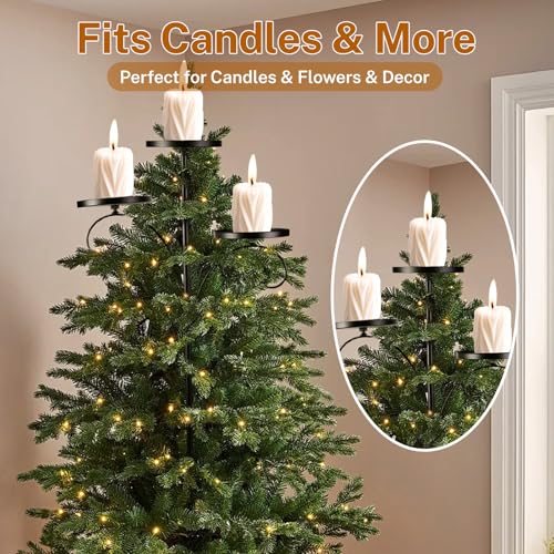 Black Triple Tree Topper Candelabra - 3-Tier Candle Holder Shelf (35.4")