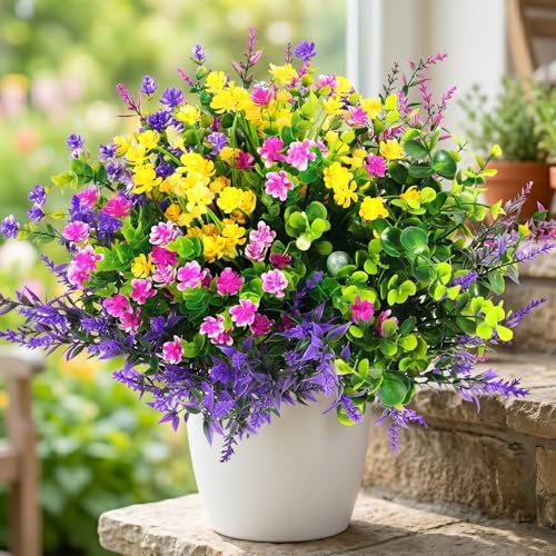 12 Pcs Artificial Outdoor Flowers - UV Resistant Faux Plants for Home Decor